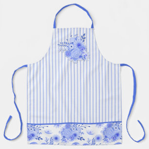 Tablier Floral et rayures bleu et blanc
