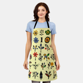 Tablier Floral folk coloré et oiseaux