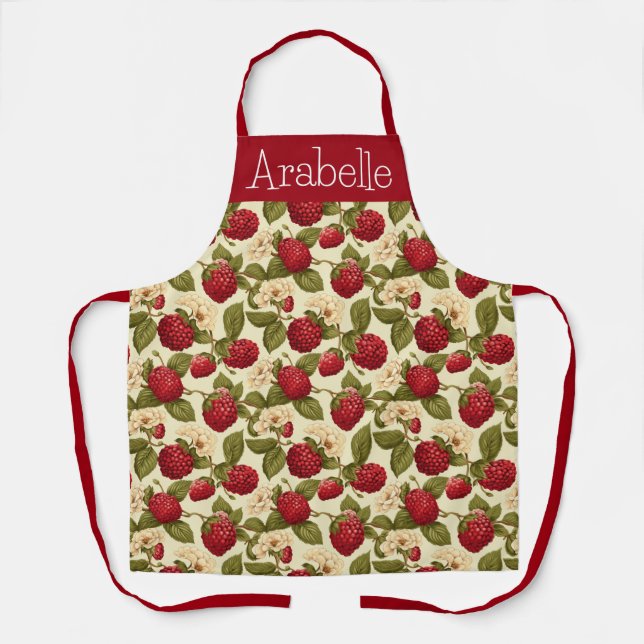 Tablier floral framboise et crème (Recto)
