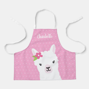 Tablier Floral Llama Alpaca fille rose Enfants personnalis