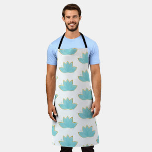 Tablier Floral Lotus Aquarelle Mer Bleu & Faux Or