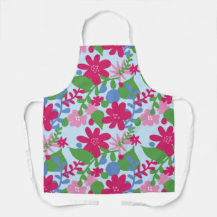 Tablier Floral lumineux avec Arrière - plan bleu clair