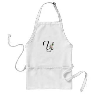 Tablier Floral Monogram letter U Retirement Apron