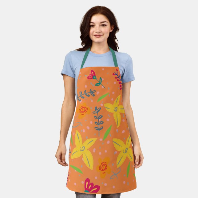 Tablier Floral Motif & Feuilles sans fil (Porté)