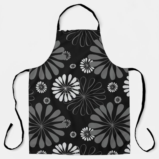 Tablier Floral noir et blanc rétro (Recto)