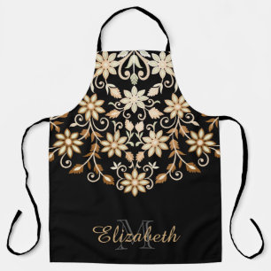 Tablier Floral noir et or élégant