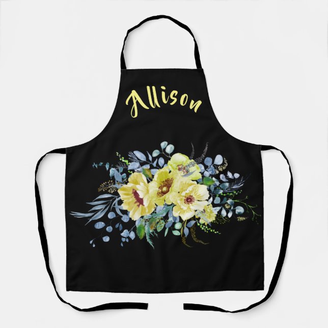 Tablier Floral noir personnalisé (Recto)