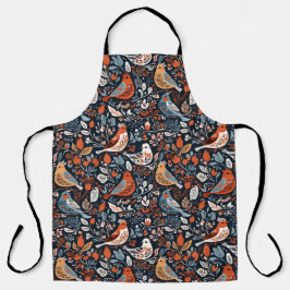 Tablier Floral Nordique Et Motif D'Oiseaux Vibrant