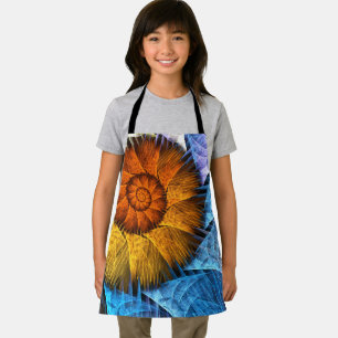 Tablier Floral Orange Bleu Jaune Art Abstrait