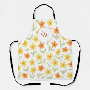 Tablier Floral orange et jaune personnalisé
