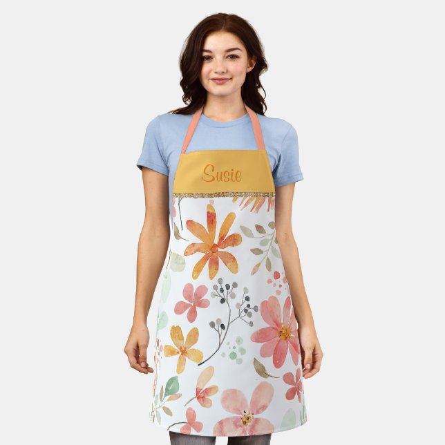 Tablier Floral Pastel Motif Modèle de tranquillité (Porté)