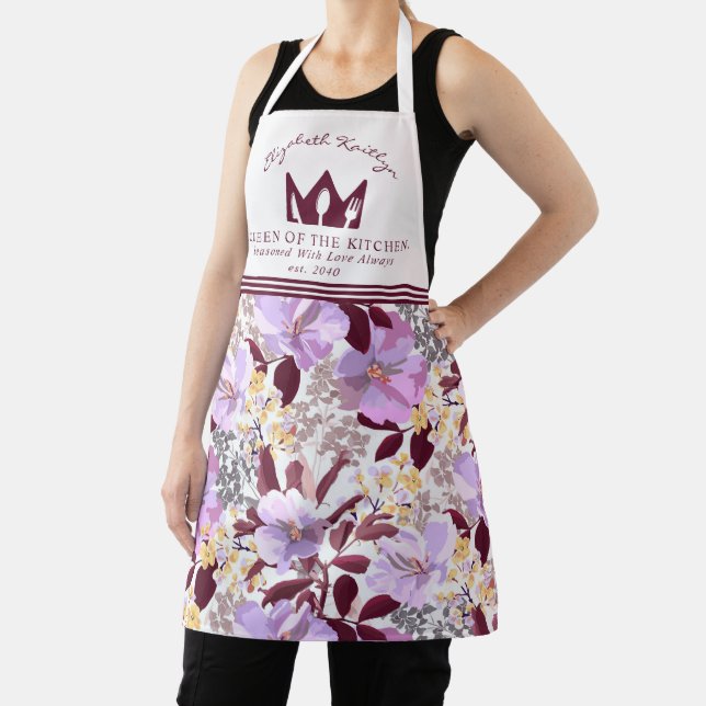 Tablier Floral pourpre de Bourgogne | Reine de la cuisine (Insitu)