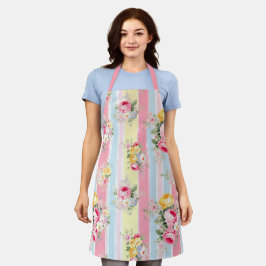 Tablier Floral rose rayé