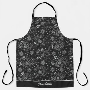 Tablier Floral sans couture motif blanc nom personnalisé