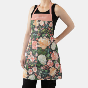 Tablier Flore d'aquarelle printanière sur gris foncé Nom