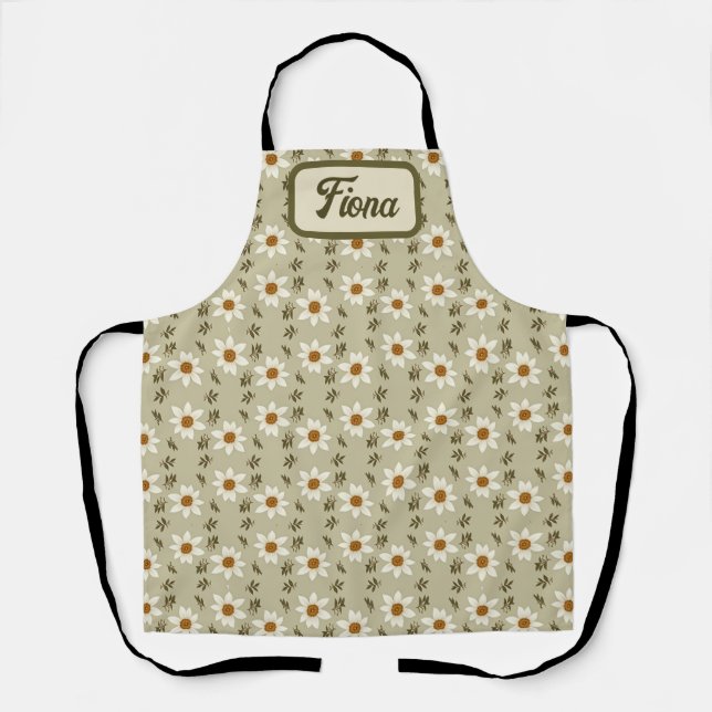Tablier Flore décorative en blanc et beige (Recto)