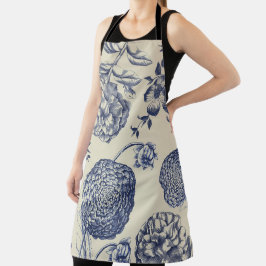Tablier Flore d'impression florale de fleurs bleues antiqu