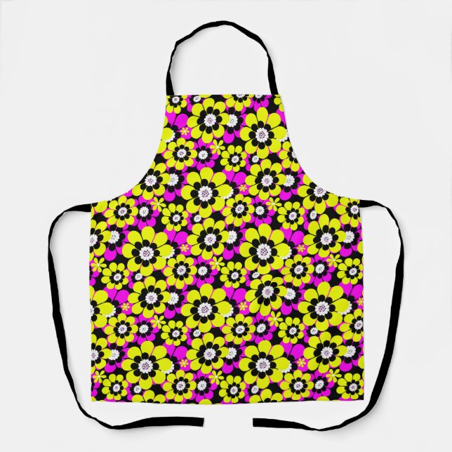 Tablier Flore néon brillant motif crammson et flux jaune (Recto)