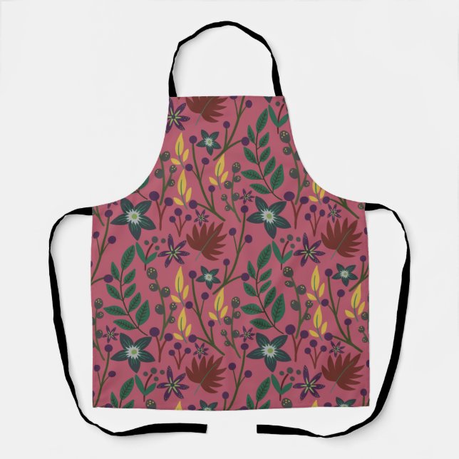 Tablier Flore sans couture motif fleurs rose feuille branc (Recto)
