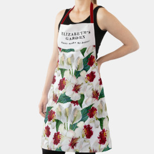 Tablier Flores tropicales d'été en rouge et blanc personna