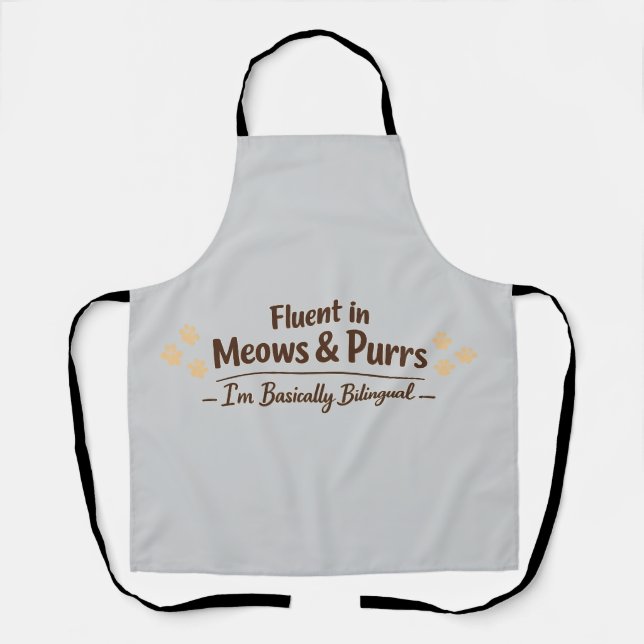 Tablier Fluent in Meows & Purrs Funny Cat Lover Gift (Recto)