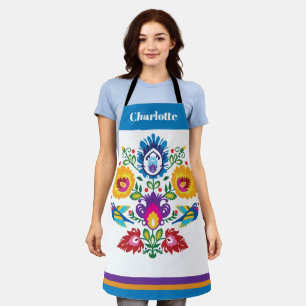 Tablier Folklore avec fleurs et 2 oiseaux