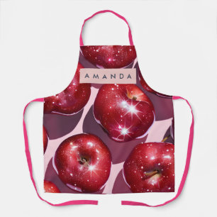 Tablier Fond Rose Pomme Rouge Pétillant Personnalisé