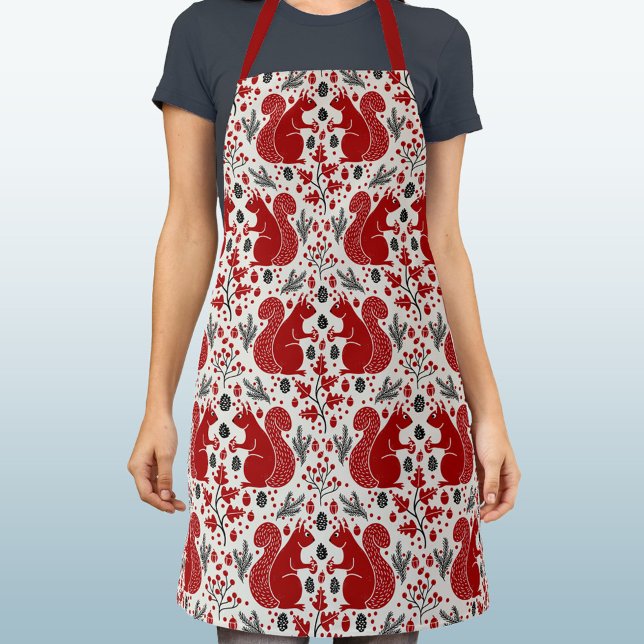 Tablier Forêt d'écureuils (Red Squirrel woodland forest pattern apron)