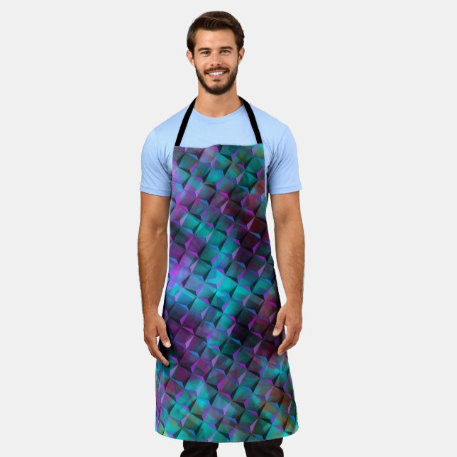 Tablier Formes géométriques 3D, tachées rose à bleu lilas (Porté)