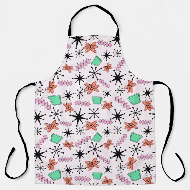 Tablier Formes rétro atomiques rose orange et vert (Recto)