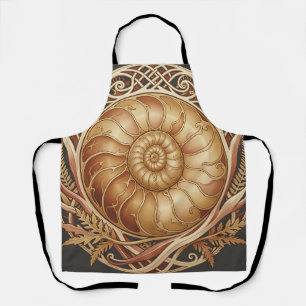 Tablier Fossile d'ammonite dorée Cadre celtique Motif orné
