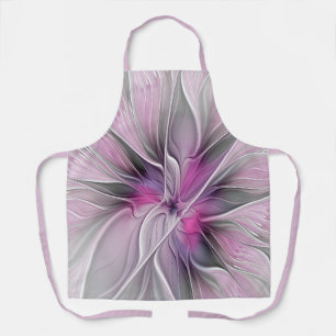 Tablier Fractal Floral Moderne Abstrait Fleur Rose Gris