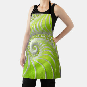 Tablier Fractale en spirale vert citron abstrait
