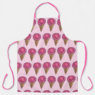 Tablier Fraise rose crème glacée gaufre cône Scoop Foin