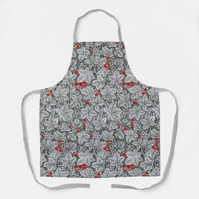 Tablier Fraises et Feuilles Art Nouveau, gris argenté (Recto)
