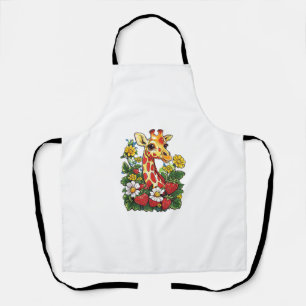 Tablier Fraises et fleurs de girafe Gira mignonne graphiqu
