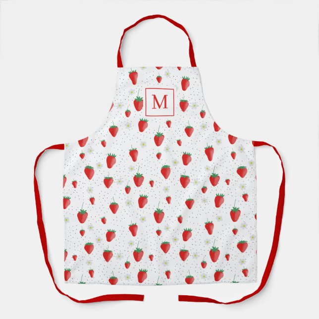 Tablier Fraises et fleurs d'été mignonnes Chef cuisinier (Recto)
