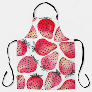 Tablier Fraises peintes à l'aquarelle et à l'encre