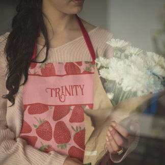Tablier Fraises rouges mûres sur rose Personnalisé