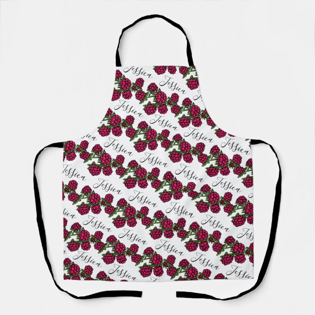 Tablier Framboises tirant rouge vert nom motif (Recto)