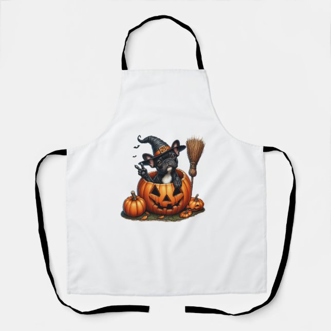 Tablier Française Bulldog sorcière Citrouille Halloween Ho (Recto)