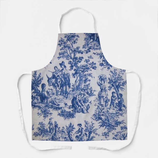 Tablier Française toile de jouy bleu et blanc élégant (Recto)