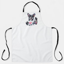 French Bulldog I Heart Mom Tattoo Apron