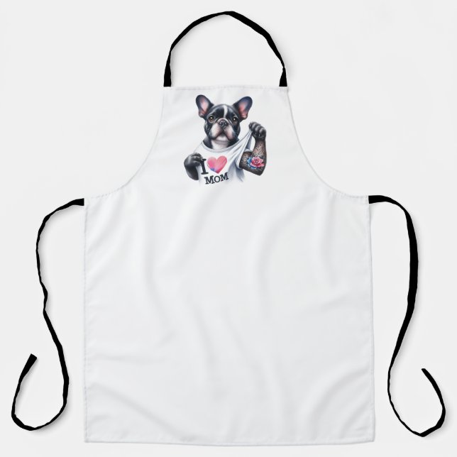 Tablier French Bulldog I Heart Mom Tattoo Apron (Recto)