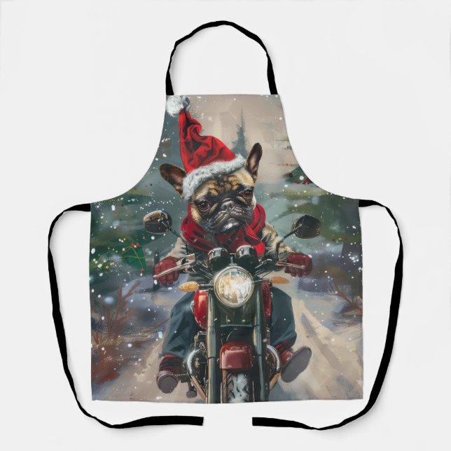 Tablier French Bulldog Riding Moto Noël (Recto)