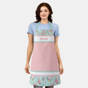 Tablier French Shabby Chic Pastel Turquoise Rose Bleu