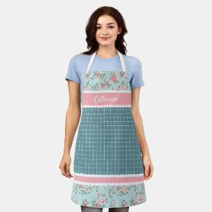 Tablier French Shabby Chic Pastel Turquoise Rose Bleu
