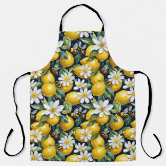 Tablier Fresh Yellow Lemons With Busy Bees & White Blooms