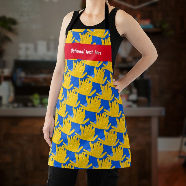 Tablier Fries - Style de dessin animé, sur bleu - votre no (Créateur téléchargé)