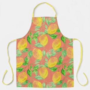 Tablier Fruit citron motif jaune pêche vert
